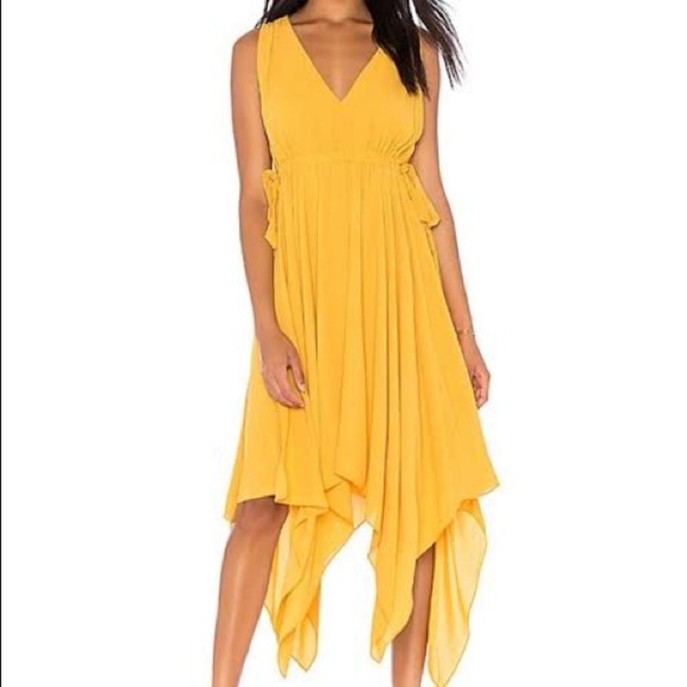 BCBGMAXAZRIA Sleeveless Asymmetrical Handkerchief Dress Golden Yellow XS